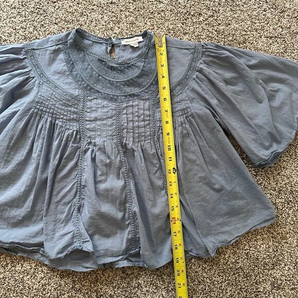 Rebecca Taylor blue short sleeve embroidered peasant top size S - Picture 10 of 11